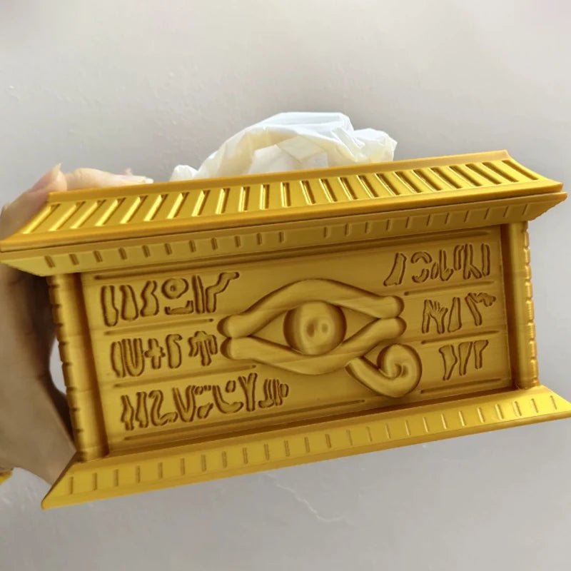 2026 New Yu-Gi-Oh Millennium Stone Tissue Box 3D Printed Golden Sarcophagus Desktop Ornament Storage Holder Creative Gift Toys Quake