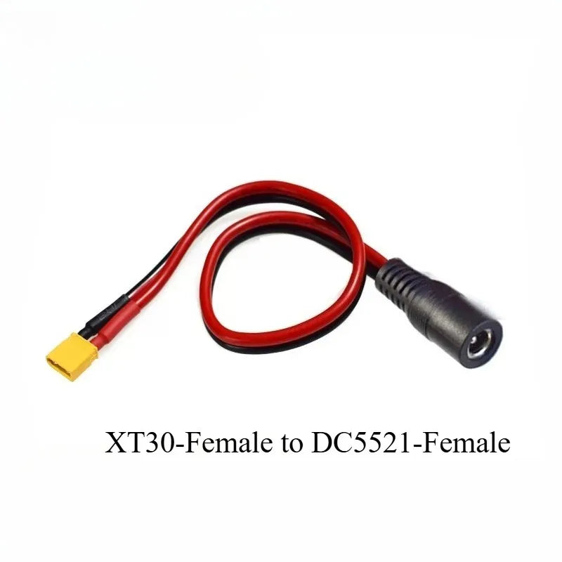 XT30 Male Female To DC5521/5525mm Male Adapter Wire 14AWG Heavy‑Duty Power Cable For FPV Goggles Battery Power Connection Quake XT30-F to DC5521-F 2PCS 1M