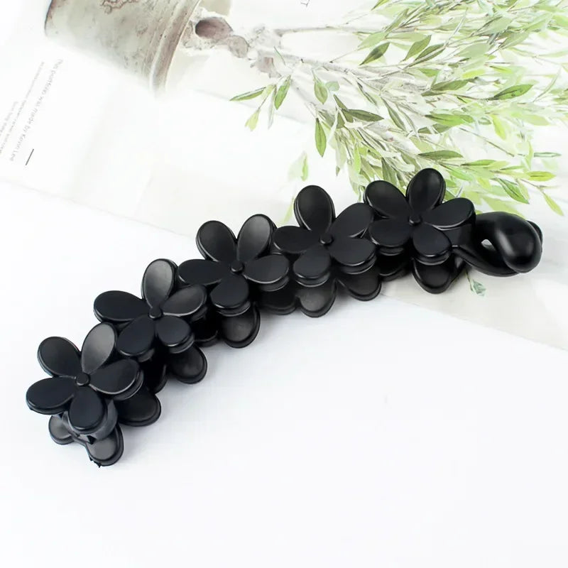 Vintage Flower Hair Claw Women Girl Banana Hairpin Ponytail Hair Clip Clamp Sweet Cute Hair Accessories Korean Styling Crab Claw Quake black