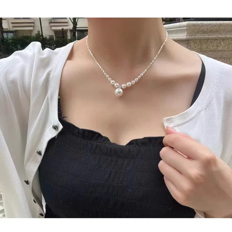 Broken Silver Pearl Necklace for Women Niche Design Collarbone Chain Quake