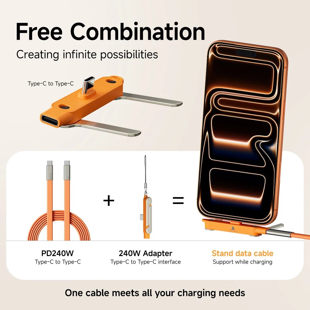 2 In 1 USB C To Type C Bracket Adapter 5A 240W Fast Charging Data Holder Converter Type C To C For Samsung Huawei iphone 15-17 Quake