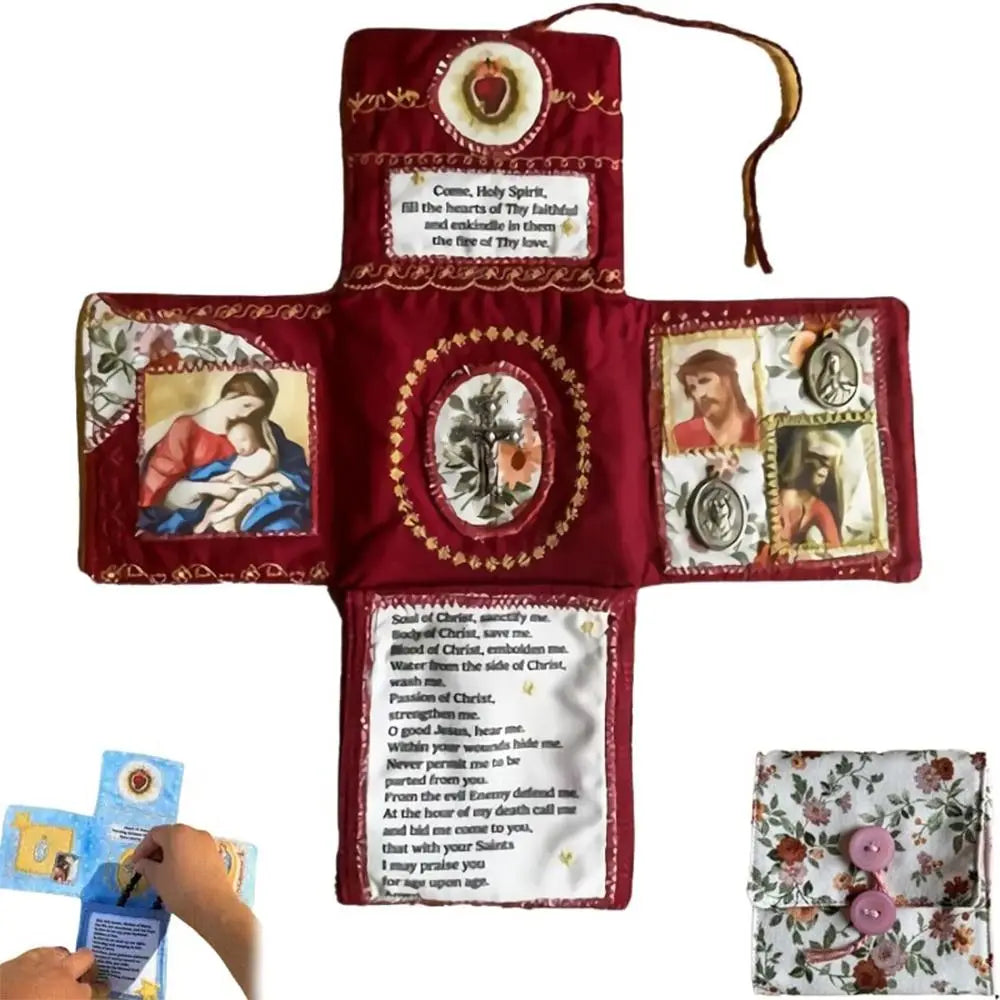 Cross Included Inside Handcrafted Pocket Devotional Faith Edition with Cross Saint Images Prayers Sewing Pocket Devotional Quake