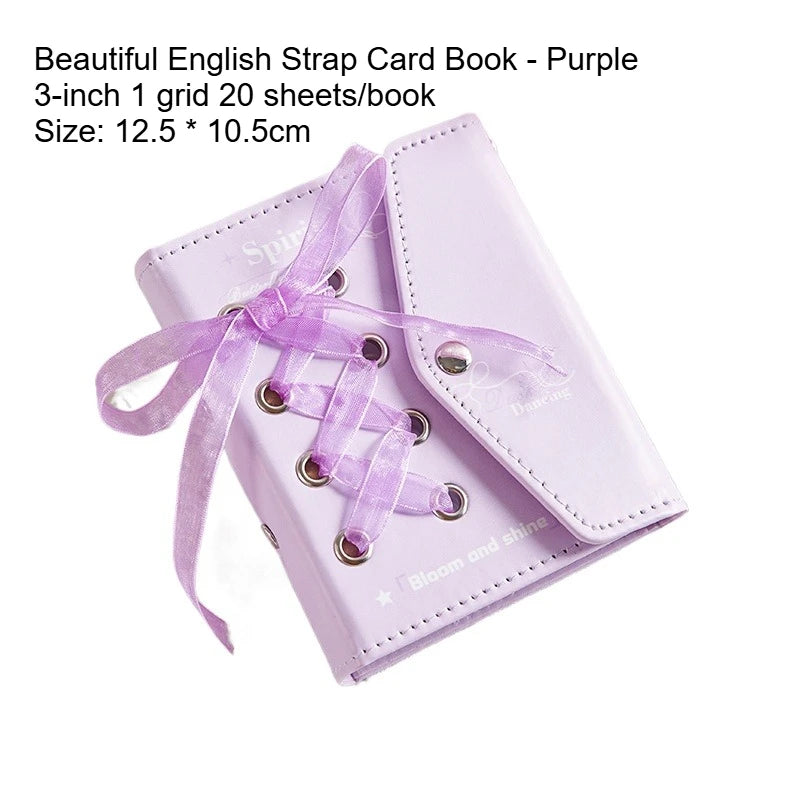 1pc Beautiful English Strap Style Card Album High Beauty Star Small Card Storage Polaroid Album Quake purple