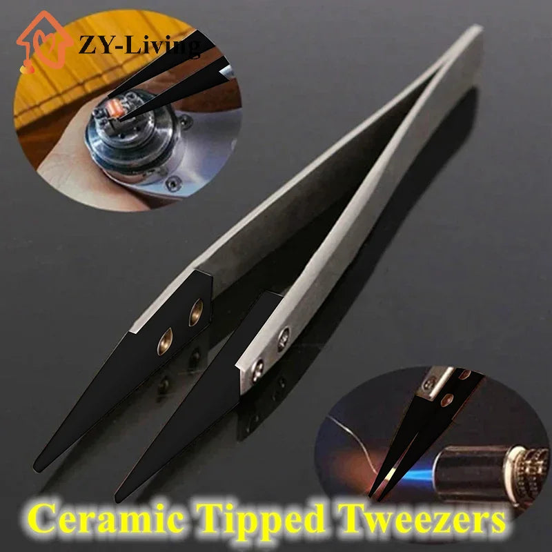 1Pcs Antistatic Tweezers, Plastic Tipped Tweezers, Electrician Tweezers Curved Flat Interchangeable Tip Antistatic Fixture Quake 1Pcs