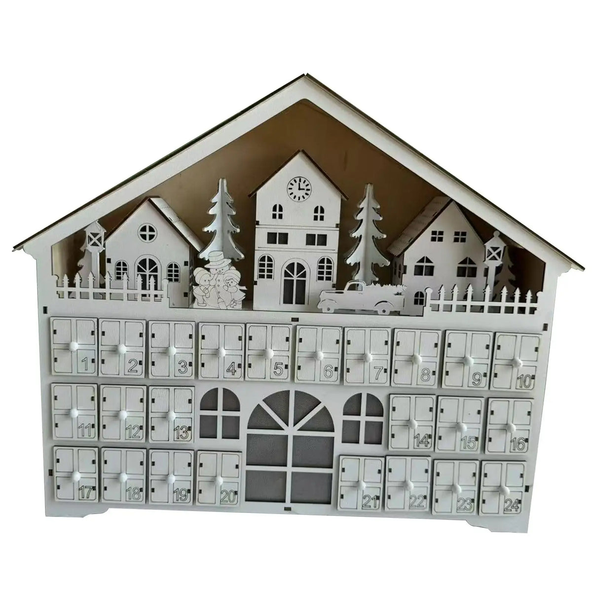 Christmas Advent Calendar Ornament LED Lights DIY Decor Wood Christmas Quake Default Title