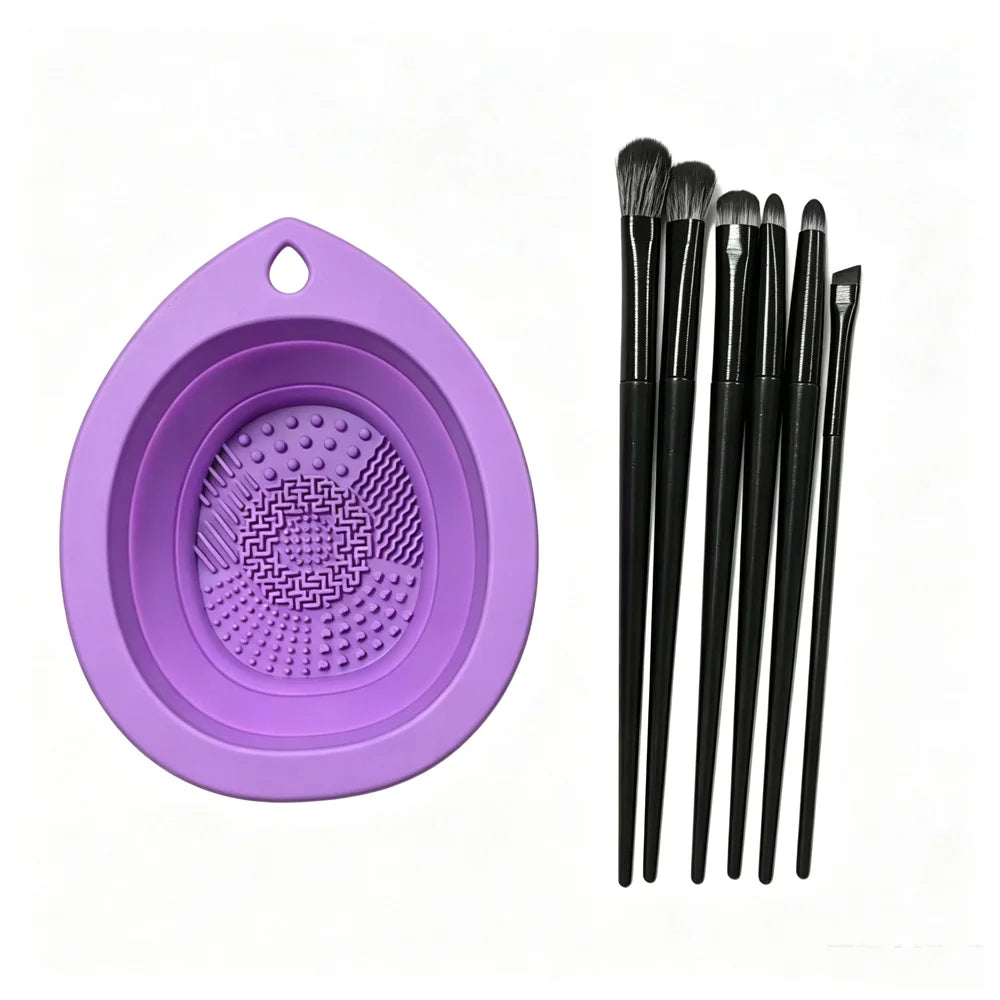vvocci Eye Makeup Blending Brush Soft Hair Portable Full Set Powder Puff Beauty Cleaning Tools Makeup Brushes Quake M500Light-purple set