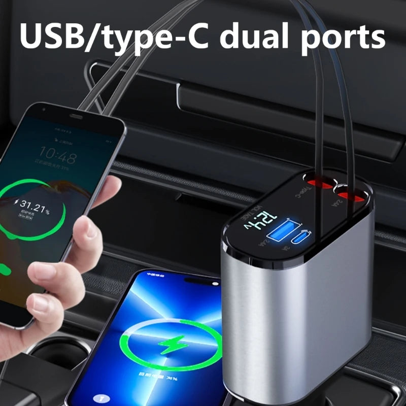 Retractable Car Charger Fast Car Phone Charger Car Charger Adapter with Retractable Cords for Smartphones Tablet K1KF Quake