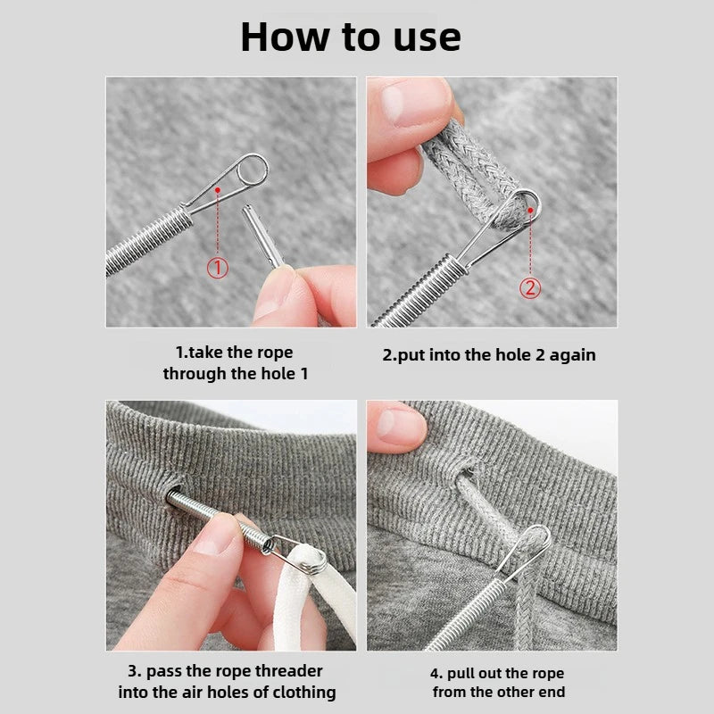 Bendable Spring Drawstring Threader Clip Pants Hoodies Elastic Band Lace Cord Flexible Drawstring Thread DIY Sewing Accessories Quake