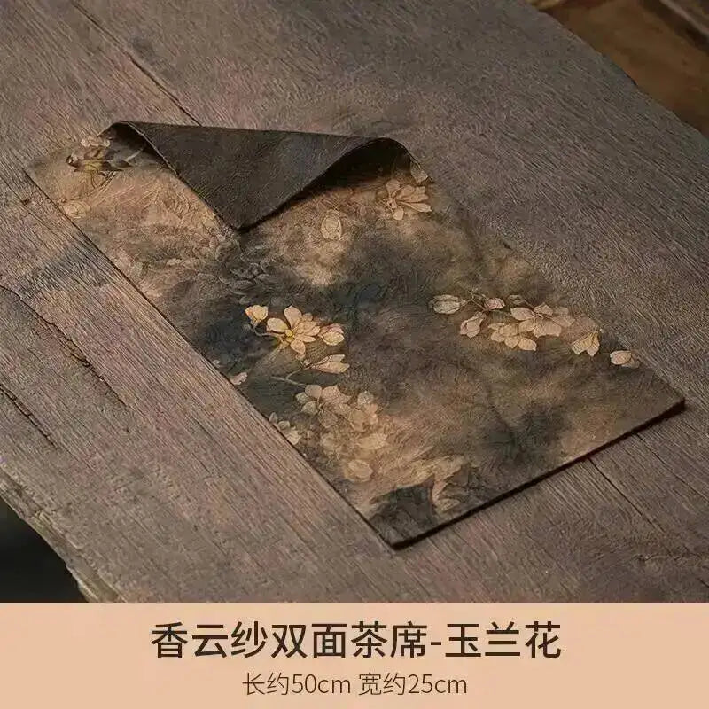 Gauze Double-sided Dry Tea Mat Teapot Mat Chinese Zen Table Flag Tablecloth Tea Mat Tea Ceremony Quake Tea Mat Magnolia