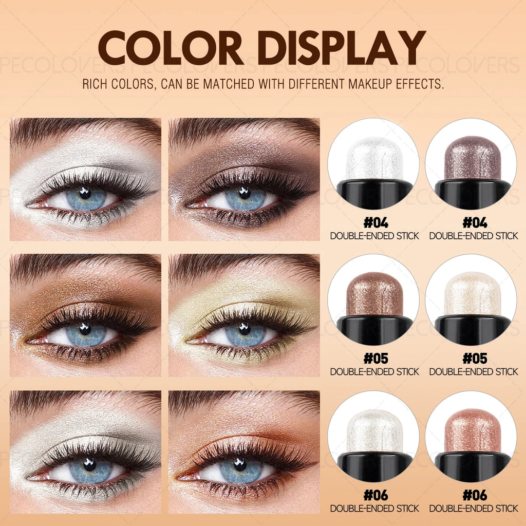 Double-ended Eyeshadow Stick, Eye Highlighter, Two-color Application, One-touch Setting, Waterproof, Eye Cosmetics Quake