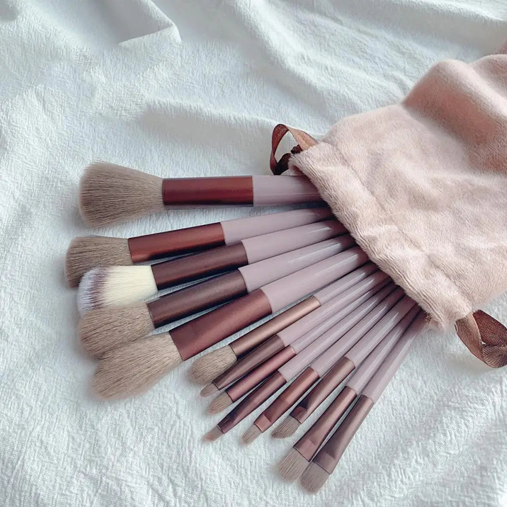 13Pcs Coffee Lotus Pink Makeup Brush Set Ultra Soft Blush Foundation Eyeshadow Highlighter Brushes Professional Cosmetic Tools Quake