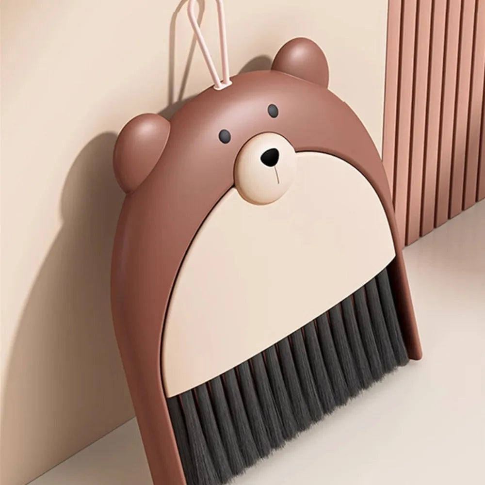 Small Broom Dustpan Set Cartoon Teddy Bear Household Desktop Garbage Shovel Small Dustpan Mini Foldable Quake