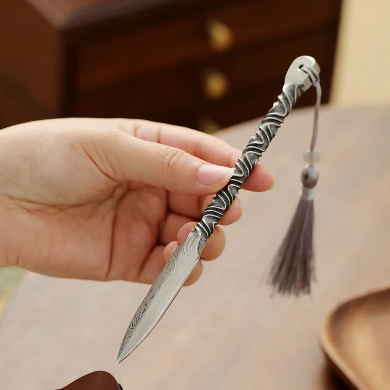 304 tea knife Damascus pattern handmade Pu'er tea needle pry tea tool tea cake tea cone tea set accessories Quake