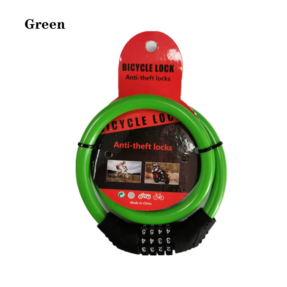 Bike Accessories Cable Chain Cycle Security 4 Digit Password Combination Number Bike Lock Padlock Quake green