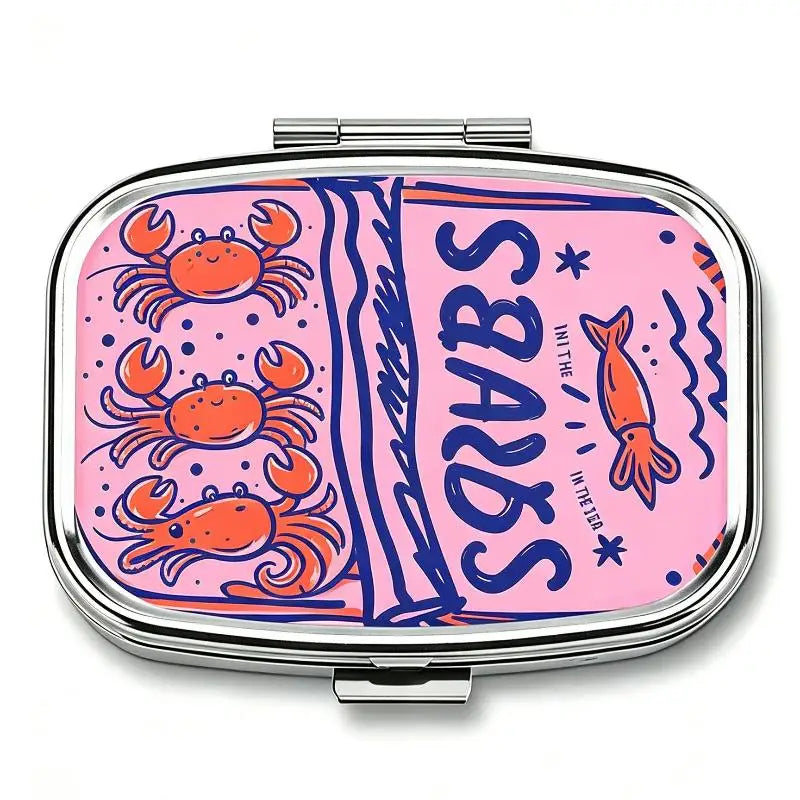 1Pcs 2-Compartment Retro Sardine Print Pill Box Metal Mini Organizer For Women Travel Jewelry Medicine Candy Storage Quake A3
