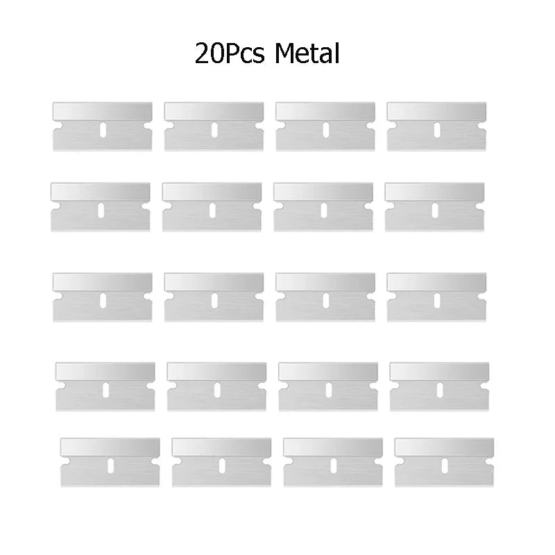 Decals Window Glass Razor Scraper Blades 20Pcs Plastic Scraper Replacement for Car Sticker Remover Clean Scraper Glue Remover Quake 20Pcs Metal Blade
