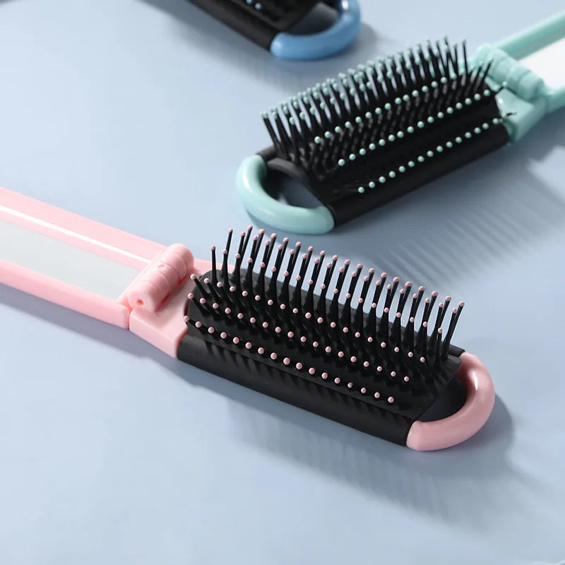 Portable Travel Foldable Comb Anti-static Massage Comb with Mirror Girls Styling Small Folding Brush Special for Real Hair Wigs Quake
