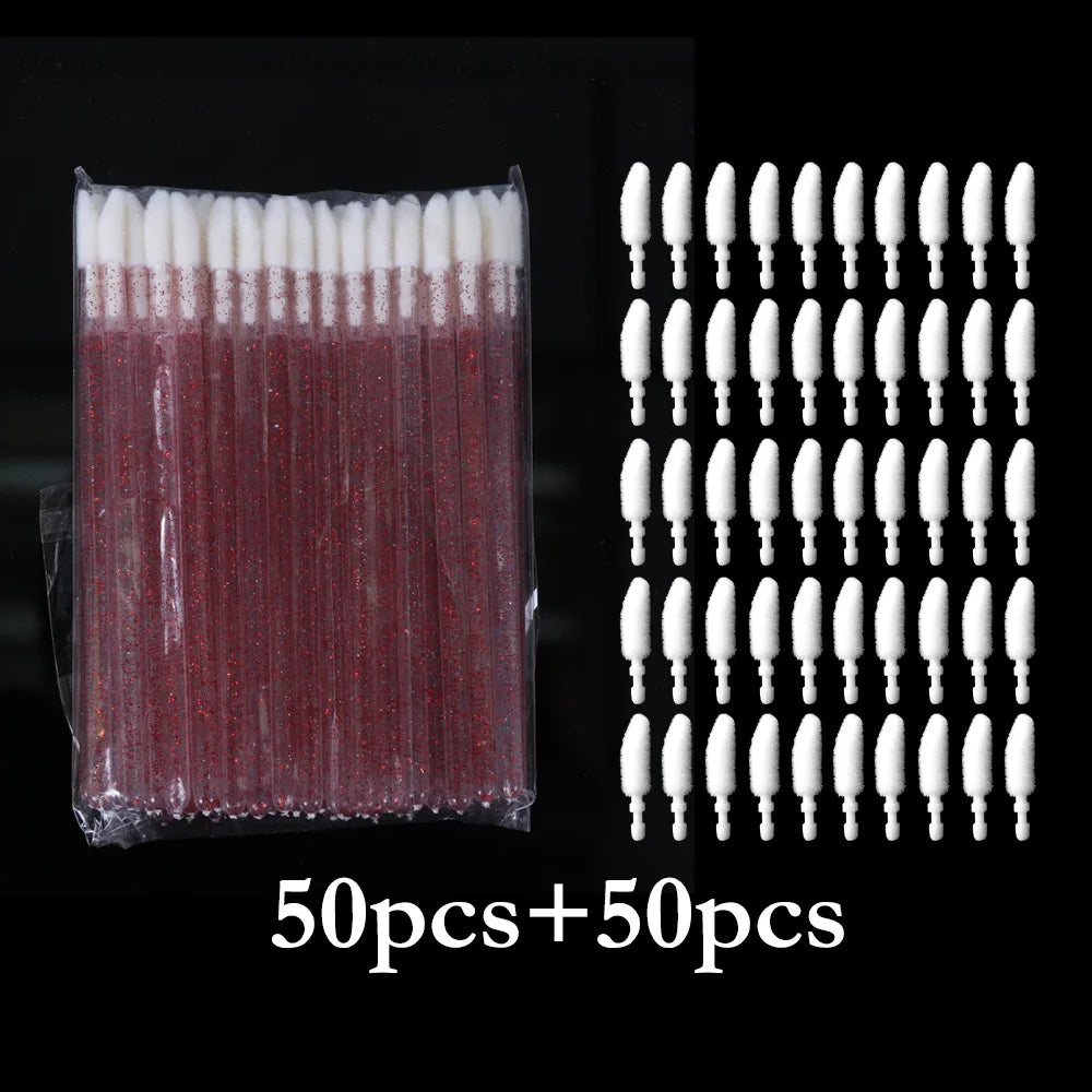 vvocci 50Pcs Disposable Lip Brushes + 50 Refills.Perfect for lip makeup.No shed,odorless,portable,cost-effective lip makeup tool Quake M153 M396 crys red