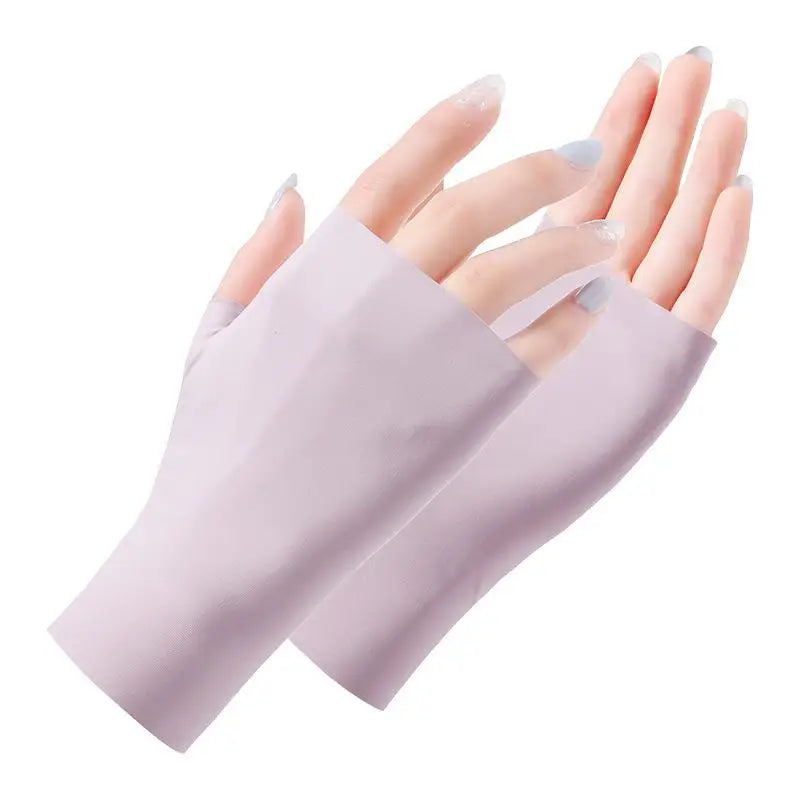 Pro Uv Protection Gloves For Nail Art Gel Nail Lamp Sunscreen Gloves Fingerless Hand Sun Care Thin Cool Ice Silk Silky Sun Glove Quake PP