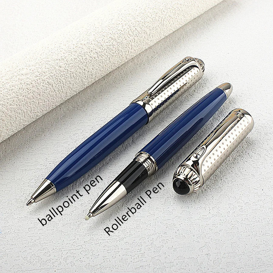 Luxury Business Blue Big Size Metal Rollerball Pen / Ballpoint Pen Silver Clip Blue Ink for Writing Office Writing Gift Pen Quake 148-2