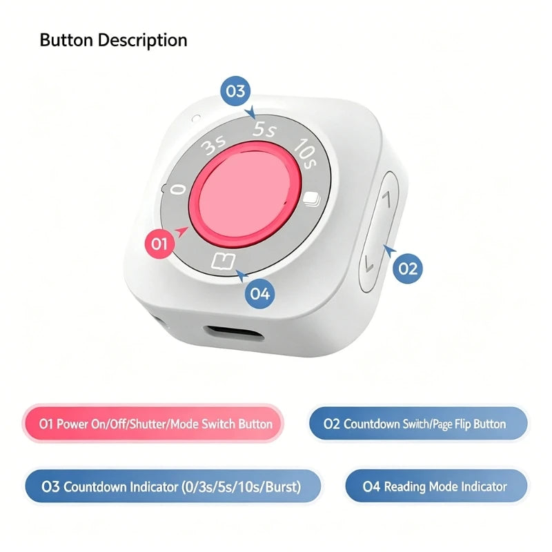 Wireless Phone Camera Remote with 3 Delay Start, Type C Charging, Page Reading Use, and Recording Start for K1KF Quake CN