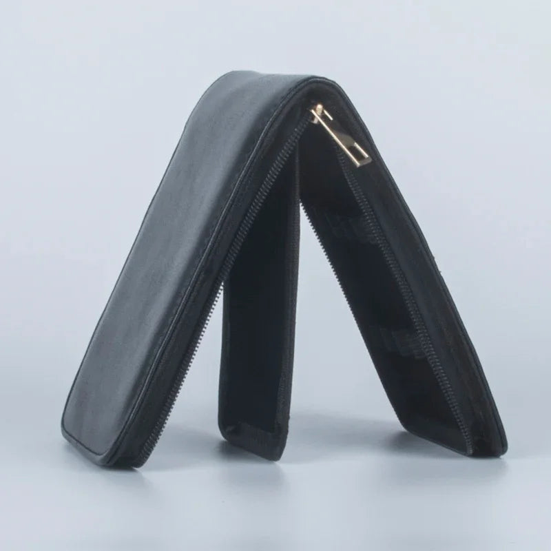 1pcs Special Style Black Pen Or Roller Ball Fountain Pen Leather Case for Only 12 Pen Storage Bag Office Business People Quake