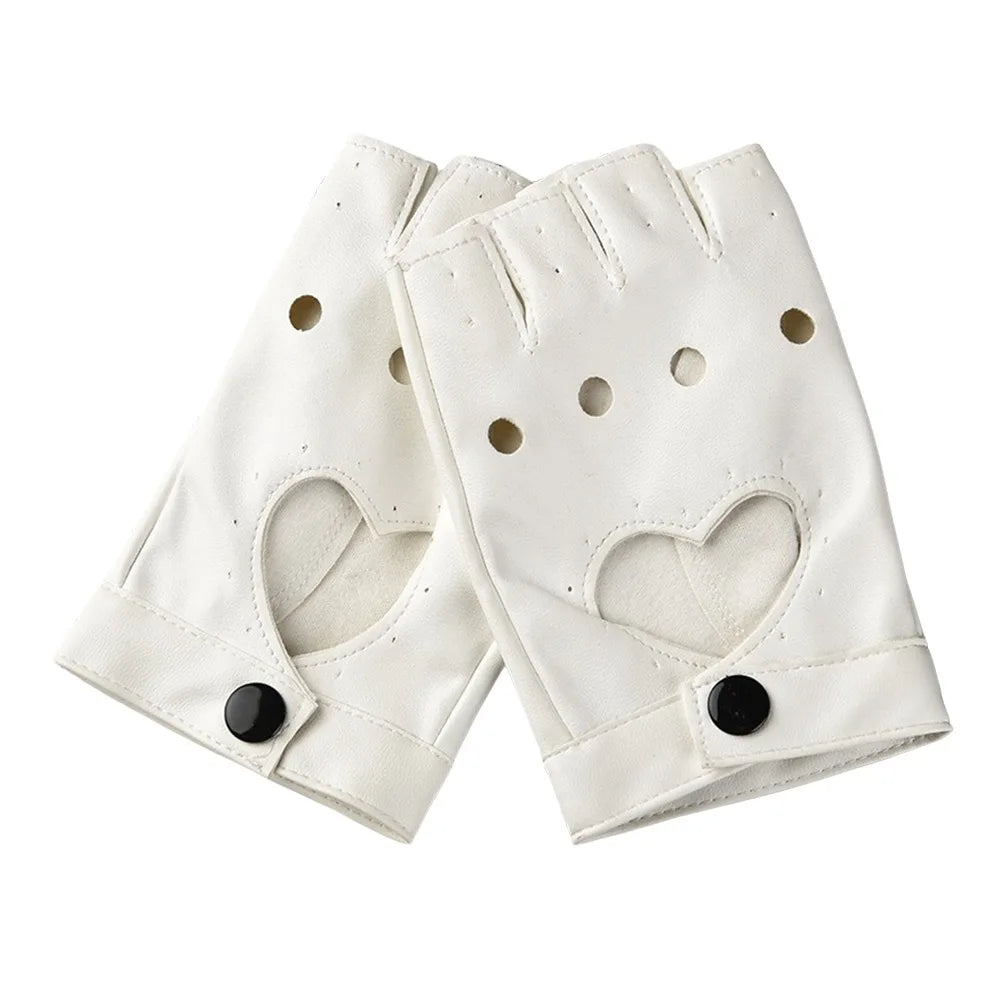 New Fashion PU Leather Fingerless Dance Glove Gothic lolita Jazz Style Driving Dress Performance Mittens Quake White