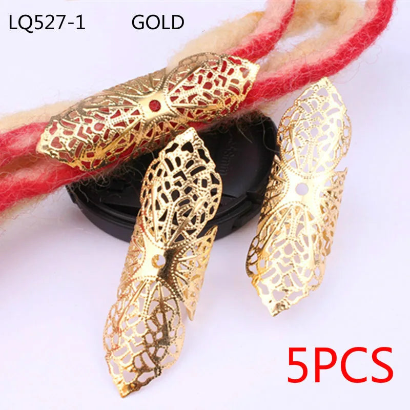 5Pcs Gold Hair Dread Braids Dreadlock Beads Adjustable Cuff Clip Round Vintage Hair Ring Fashion Styling Accessories Tools Quake NO.3