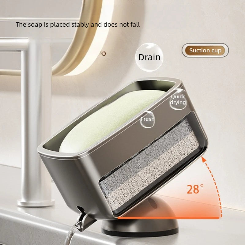 Punch‑Free Suction Cup Soap Box Stylish Soap Holder Detachable Drain Soap Tray Bathroom Counter Top Household Storage Rack Quake