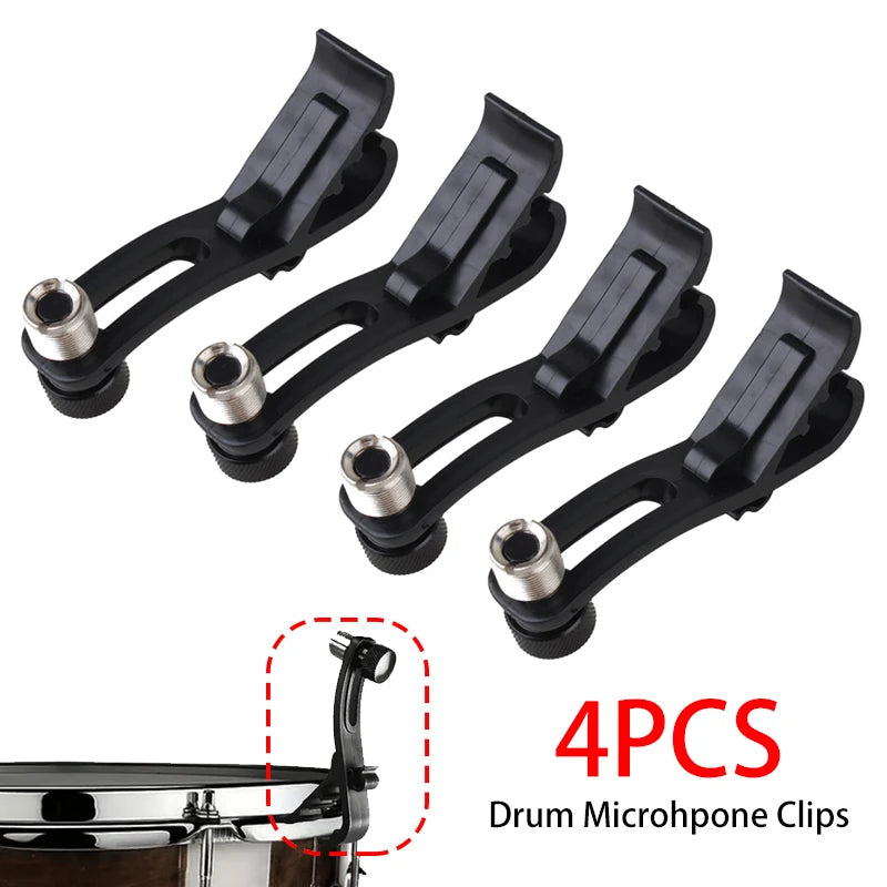 4pcs Drum Microphone Clip Adjustable Mic Clamp Holder Stand Drum Rim Mount Clamp Quake black