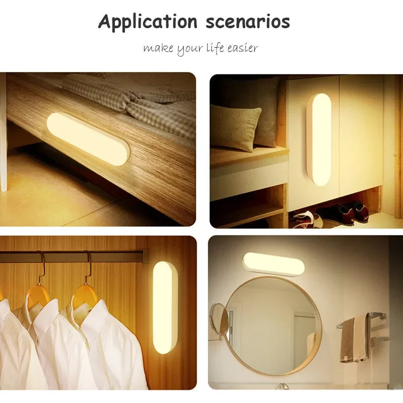 Wireless LED Motion Sensor Lamp Night Lights USB Rechargeable Magnetic For Wardrobe Room Closet Kitchen Aisle Tube Detector Bulb Quake