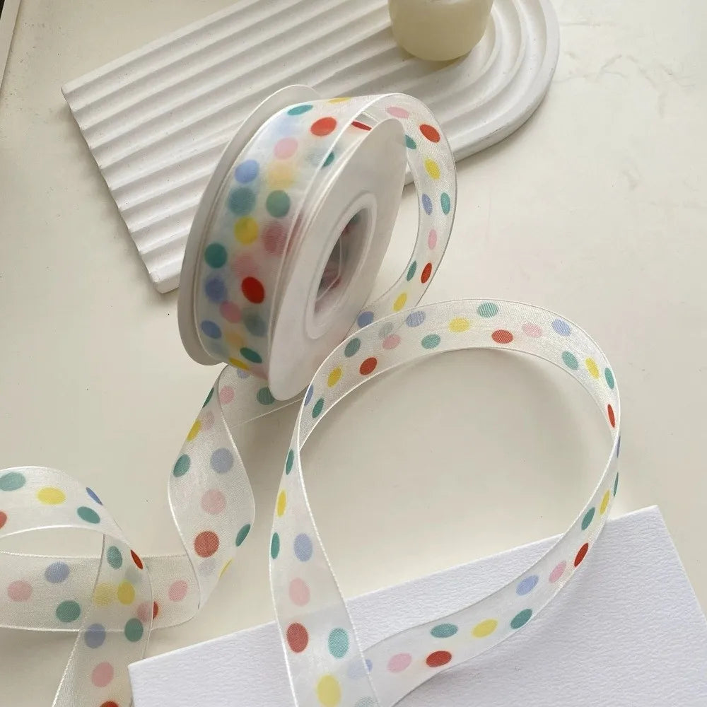 Colorful Gift Wrapping Ribbon Polka Dots Polyester Gift Box Decorative Ribbon Bowknot Clear Packaging Box Ribbon Valentine's Day Quake