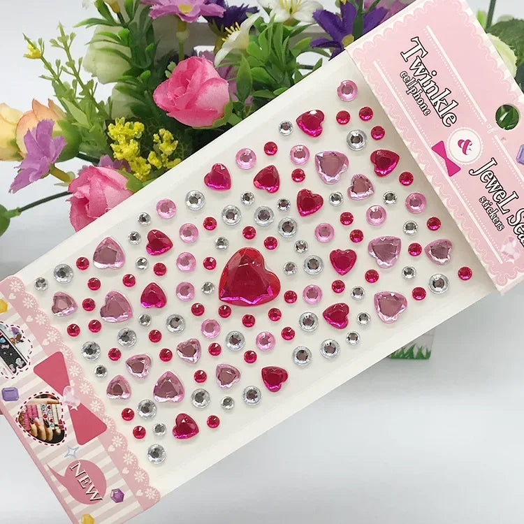 Rhinestone Crystal Face Stickers Diamond Face Makeup DIY Decoration Disposable Acrylic Tattoo Stickers Drill Phone Eyes Sticker Quake Heart-rose red