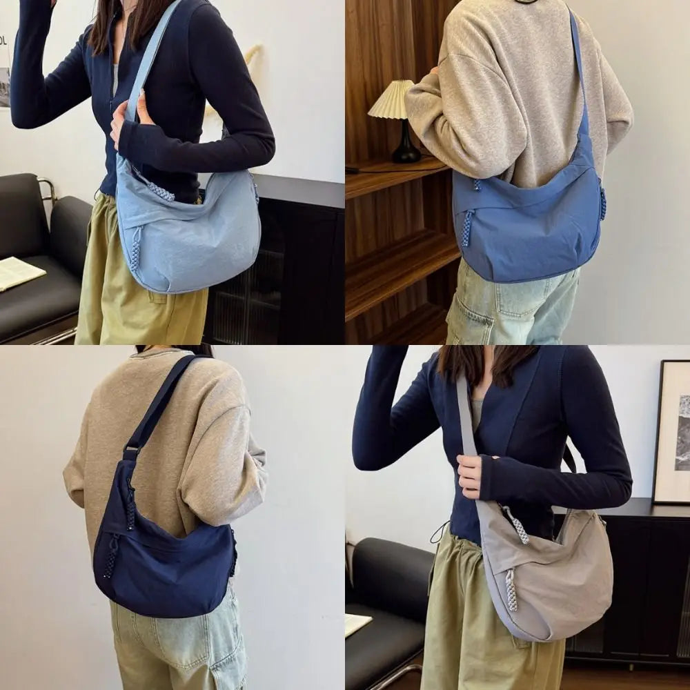 New Canvas Crossbody Bags Korean Simplified Lightweight Shoulder Bag Solid Color Large Capacity Dumpling Bag Women Quake