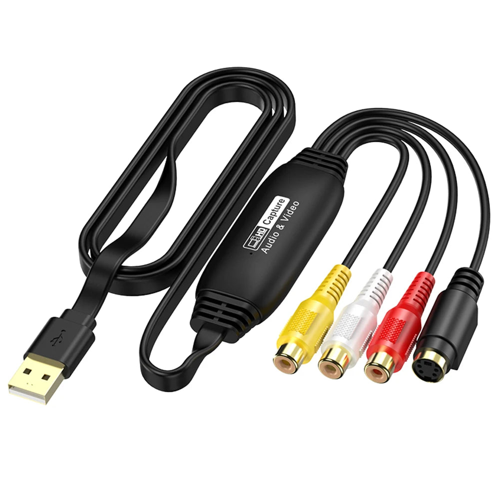 USB Video Capture Card VHS TV DVD VCR Audio Capture Adapter VHS to Digital Converter AV Recorder Video Audio Capture Box for Mac Quake Female connector