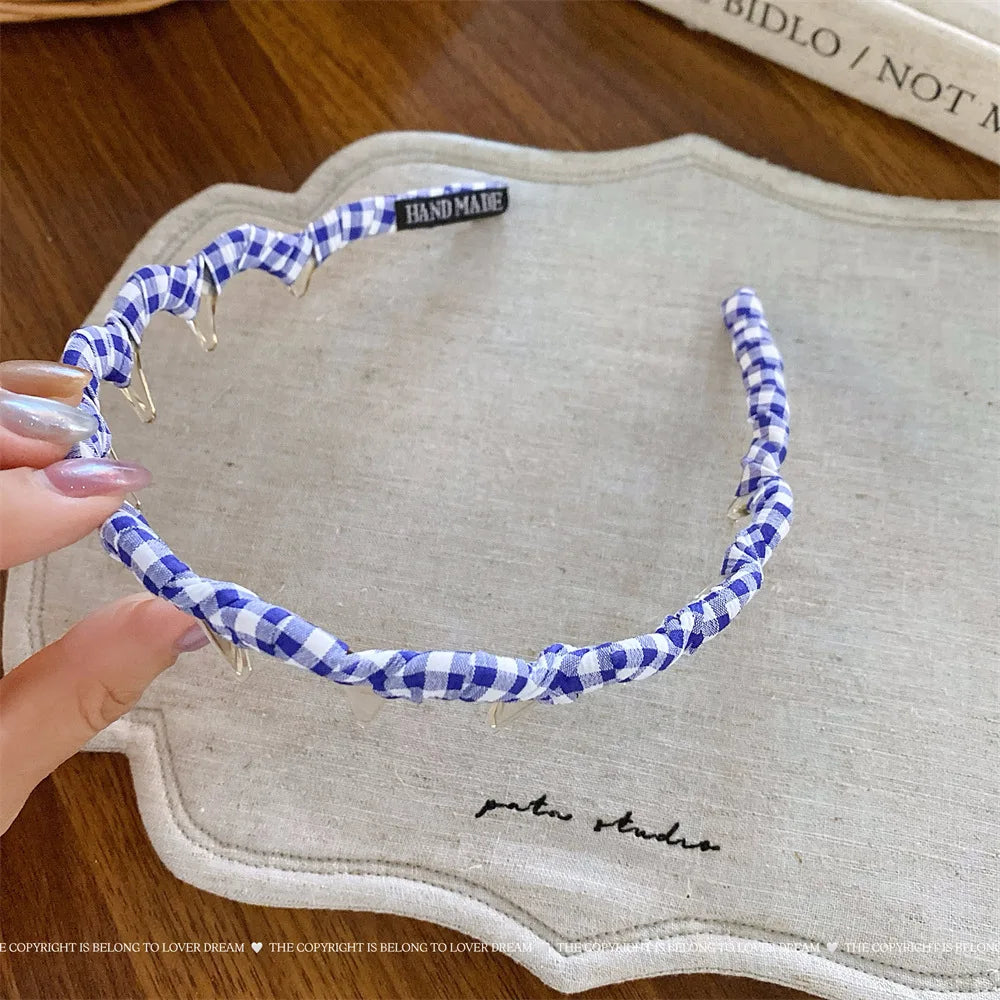Retro Polka Dot Wave Headband Simple Korean Versatile Anti-slip Headband Sweet Elegant Women Hair Accessories Makeup Beauty Tool Quake gw blue