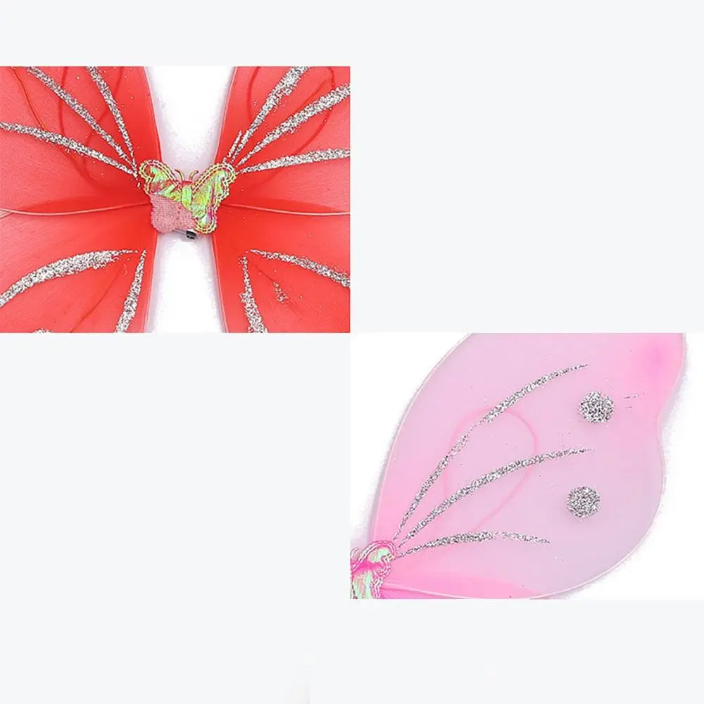 3Pcs/Set Kids Headband Wings Wand Girls Summer Photography Outfit Children Yellow Green Purple Pink Fairy Tale Props Quake