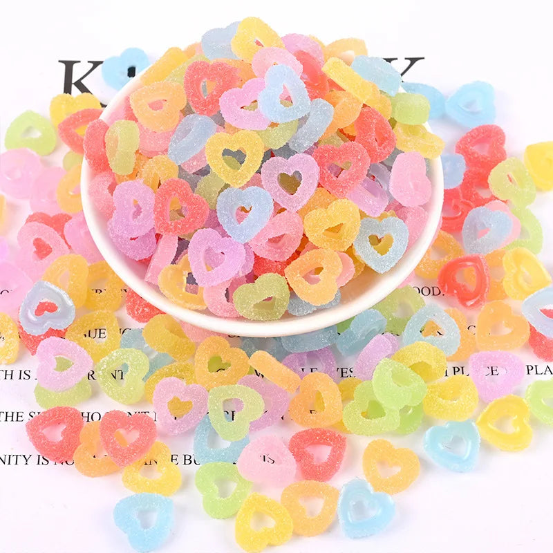 100pcs Resin Heart Shape Soft Candy Crafts Cabochon DIY Scrapbooking Accessories Flatback Embellishment Charms Quake