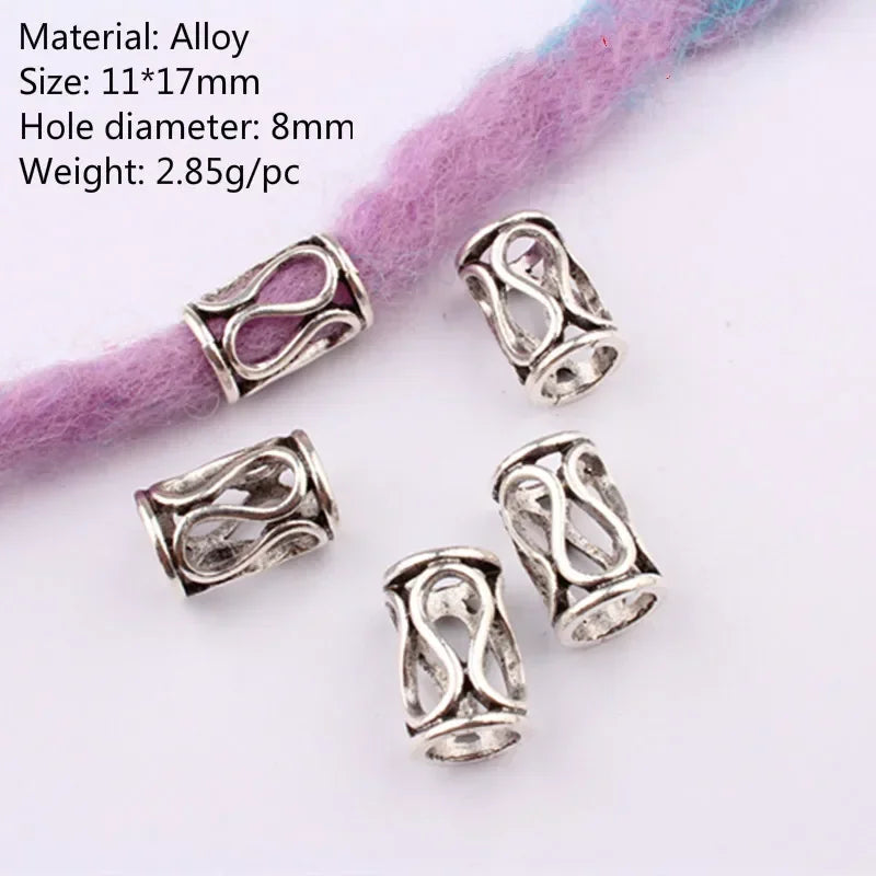 5 Pcs Viking Beads 12 Kinds 5mm Silver Beads for Braiding Dreadlock Hair Decor Cuff Clip Beaded Hair Scrunchies Tibet Bead Tube Quake NO.7