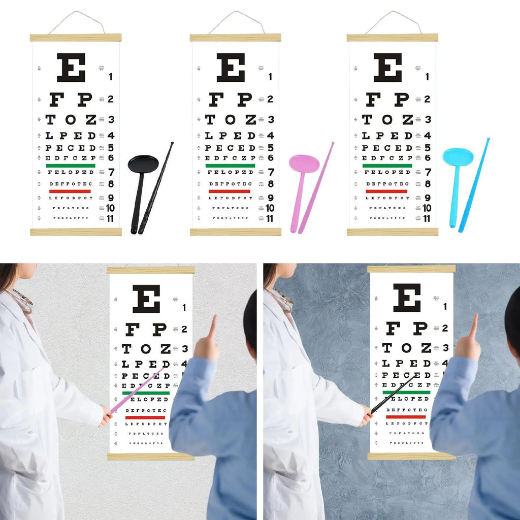 Eye Chart Eye Test Wall Chart with Hand Pointer with Occluder for Exam Home School Quake