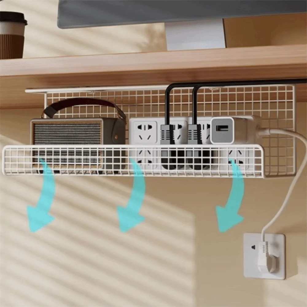 High Quality Under-desk Cable Management Tray No Drill Metal Wire Socket Storage with Clamp Desk Cable Organizer Office Quake