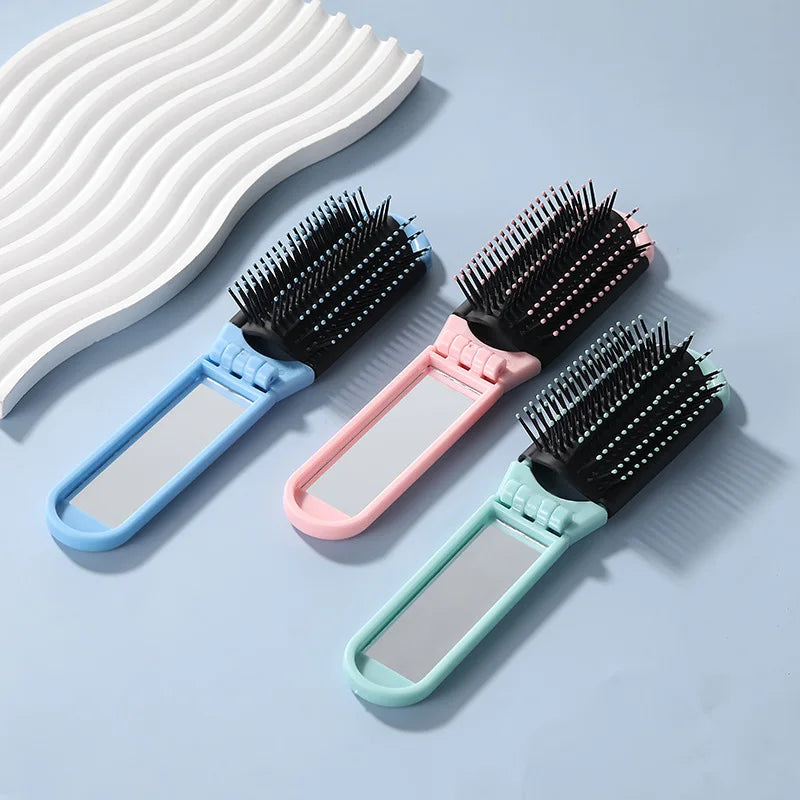 Portable Travel Foldable Comb Anti-static Massage Comb with Mirror Girls Styling Small Folding Brush Special for Real Hair Wigs Quake