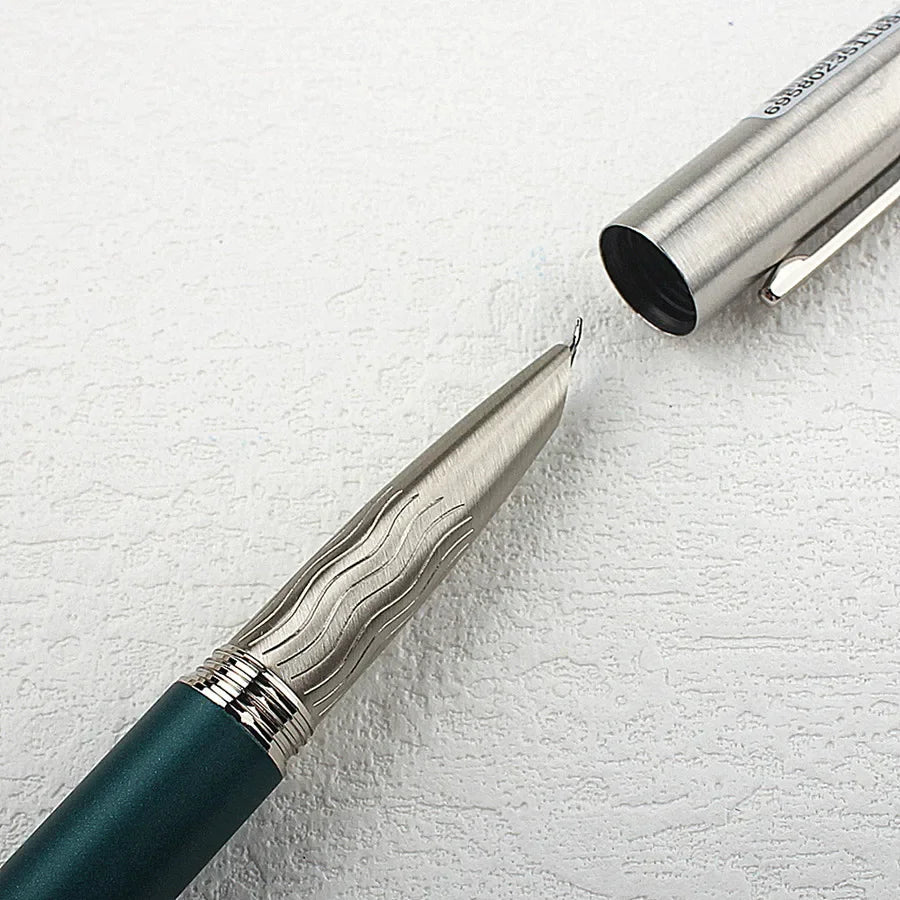 High Quality Classic Style All Steel Fountain Pen Bent 1.0mm Nib Ink Pens School Office Supplies Students Stationery Quake