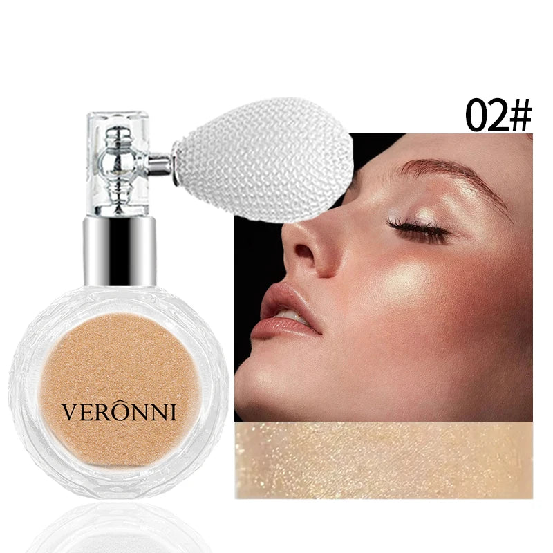 Fashion Highlighter Powder Spray High Gloss Glitter Powder Spray Shimmer Sparkle Powder Makeup for Face Body Highlight Makeup Quake 02