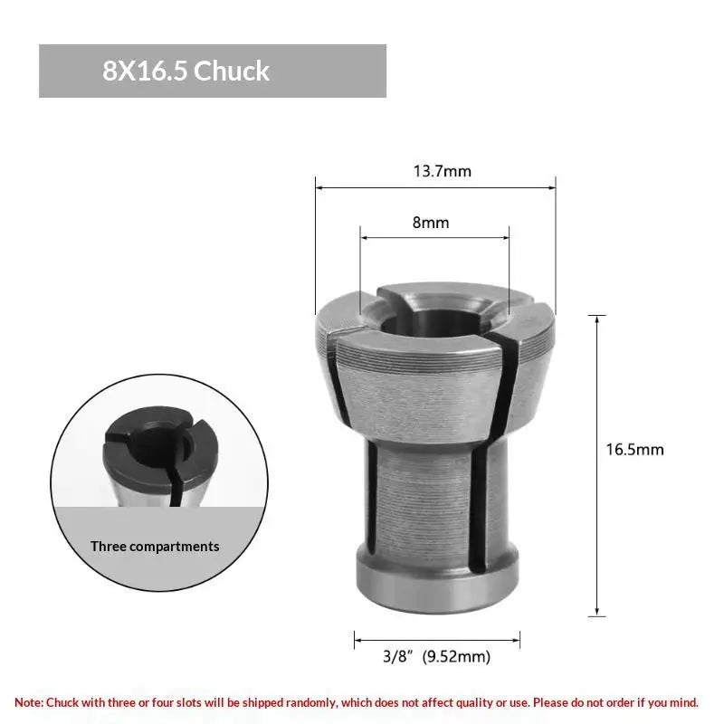 1Pcs High Precision Router Collet Durable Steel 6mm 6.35mm 8mm Quarter Inch Shank For Milling Cutter Woodworking Use Quake 8x16.5mm Chuck