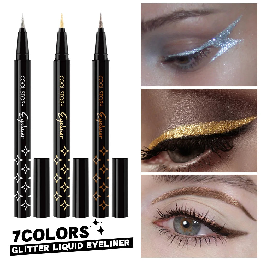 Glitter Pearlescent Eyeliner Pen,Metallic Silkworm Eyeshadow Pen,Eye Brightening,Quick-Drying,Long-lasting and Waterproof Makeup Quake