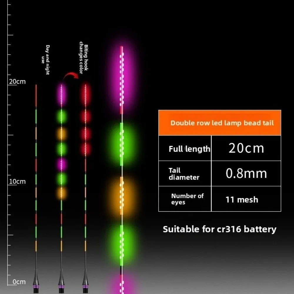 Super Bright LED Smart Float Top Luminous Ultra Sensitive Electronic Floats Smart Technology Electronic Design Fishing Buoy Quake Biting hook discolor 316 Double row-20cm