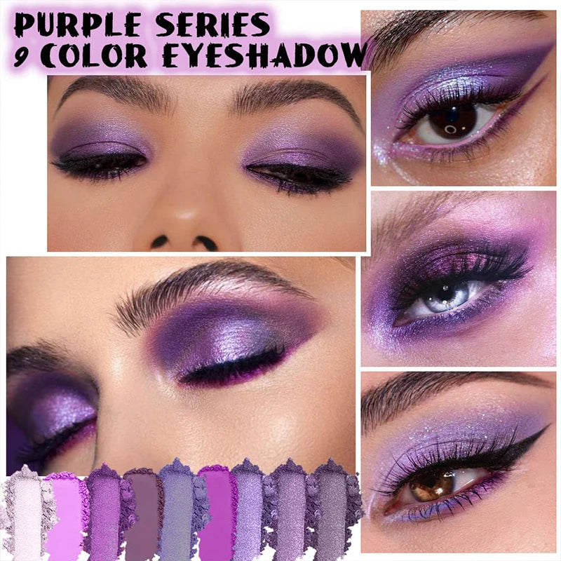 9 Color Eyeshadow Palette Matte Shimmer Glitter Purple Gray Smoky Style Cosplay Music Festival Makeup for a Glamorous Look Quake