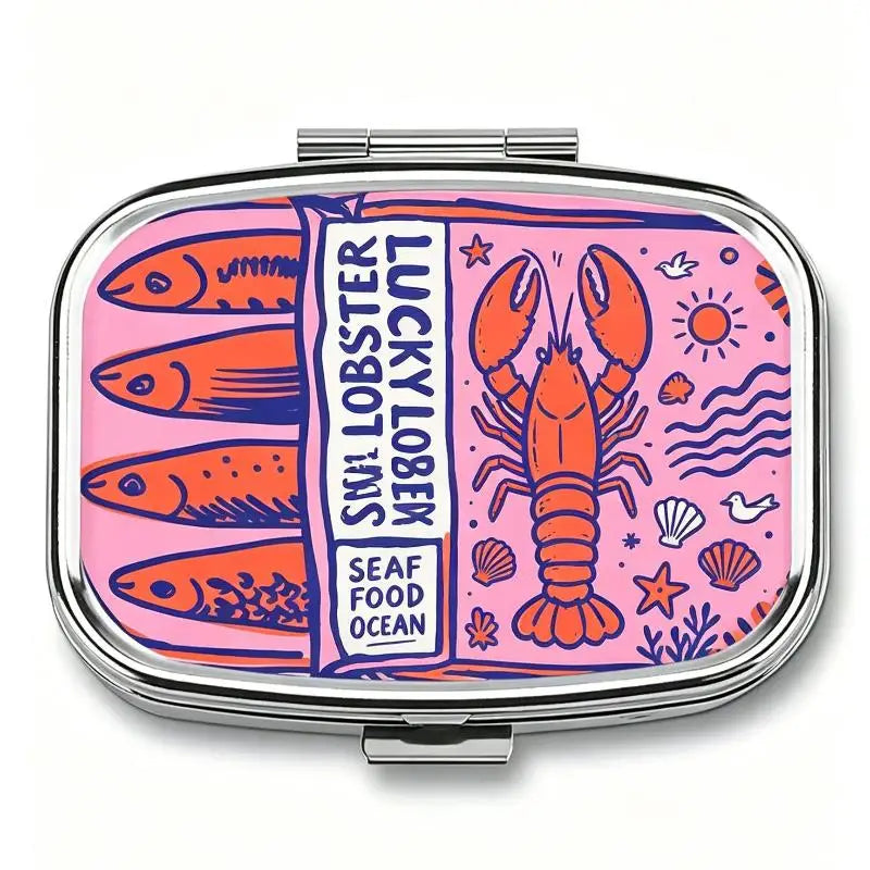 1Pcs 2-Compartment Retro Sardine Print Pill Box Metal Mini Organizer For Women Travel Jewelry Medicine Candy Storage Quake A5