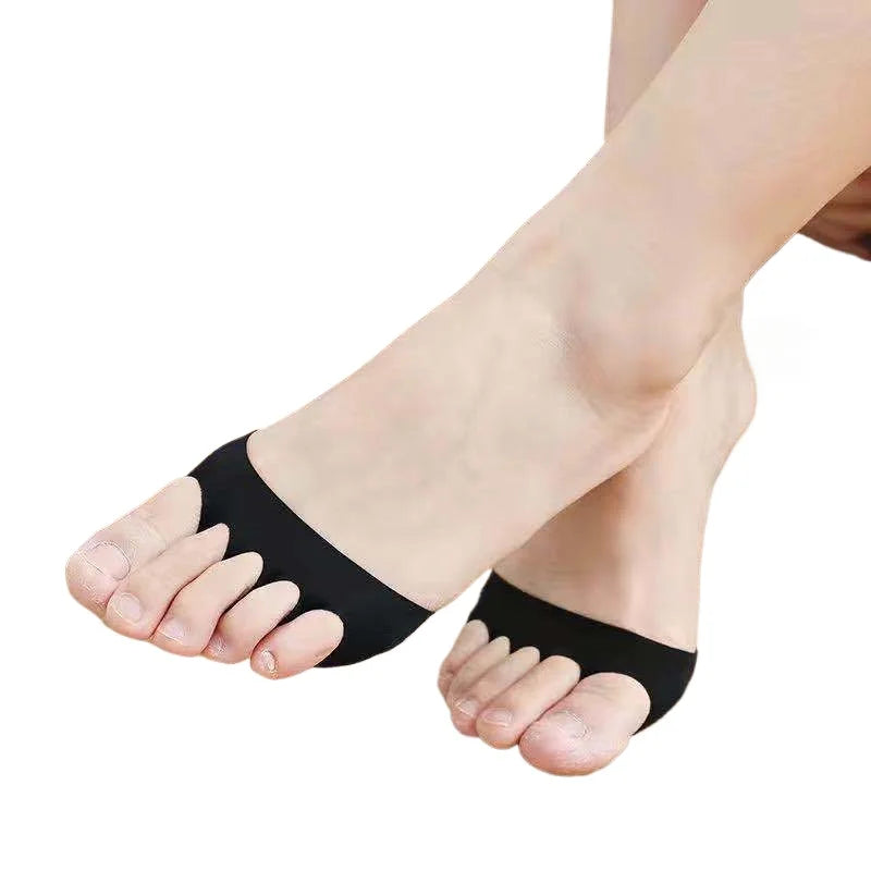 1 Pair Pain Resistant and Sweat Absorbing Invisible Split Toe Women's High-heeled Sandals with Forefoot Half Length Socks Quake
